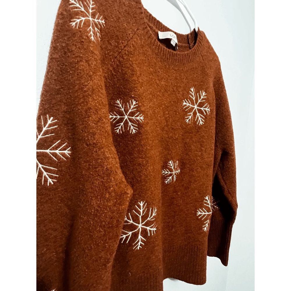 LOFT winter snowflake brown sweater size large